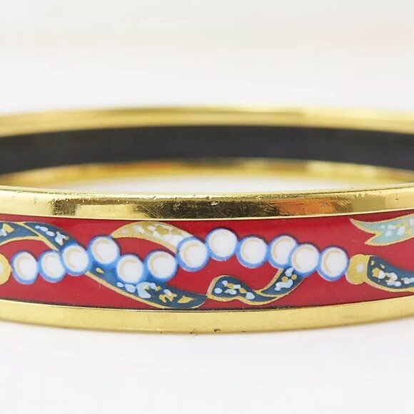 Auth HERMES Goldtone and Red Enamel Bangle Bracelet - Picture 13 of 16